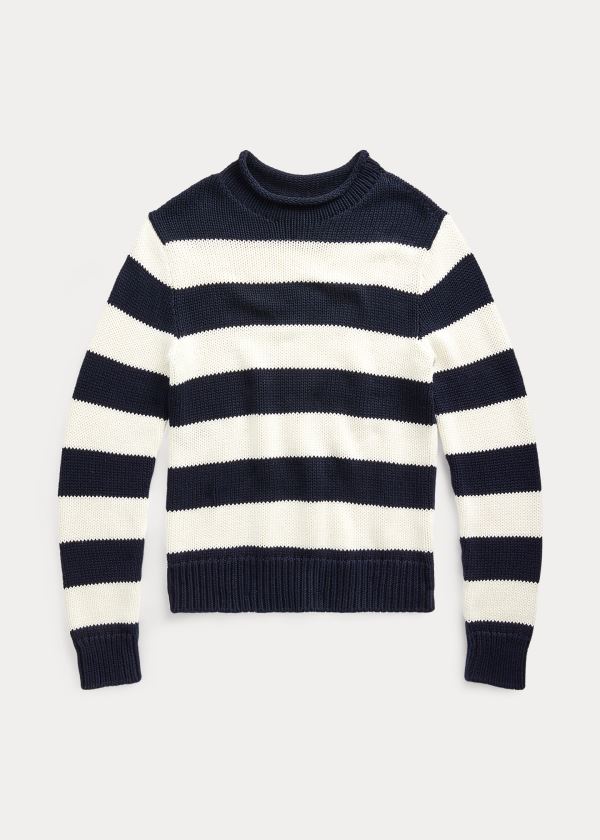 Swetry Ralph Lauren Striped Cotton-Blend Sweater Męskie Granatowe Białe | HMGU7436