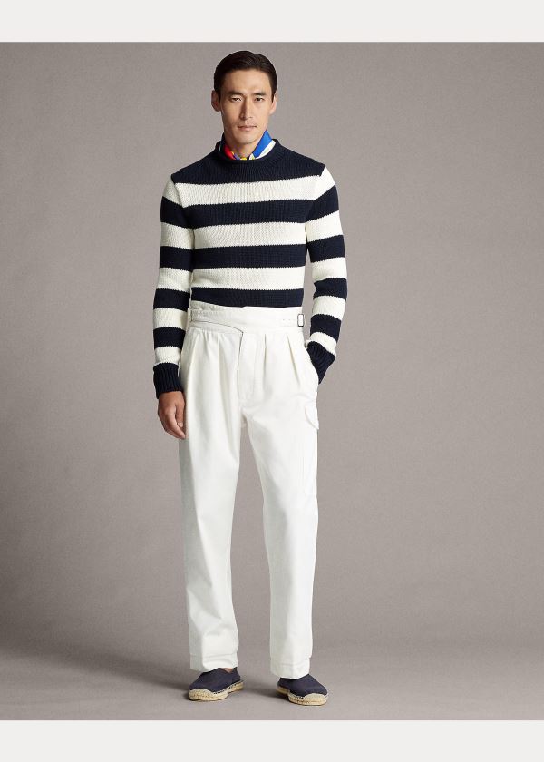 Swetry Ralph Lauren Striped Cotton-Blend Sweater Męskie Granatowe Białe | HMGU7436