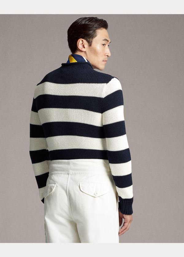 Swetry Ralph Lauren Striped Cotton-Blend Sweater Męskie Granatowe Białe | HMGU7436