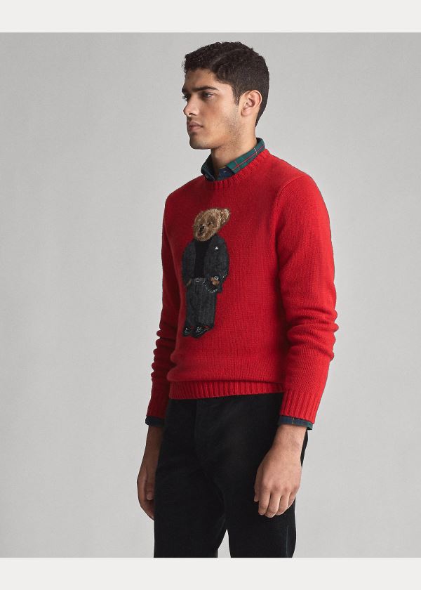 Swetry Ralph Lauren Suit Bear Wool Sweater Męskie Czerwone Kolorowe | LMCM9024