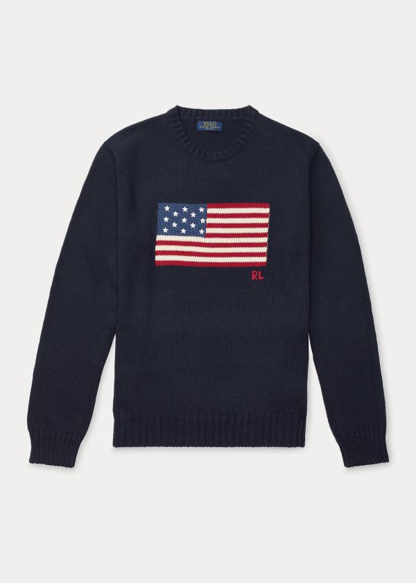 Swetry Ralph Lauren The Iconic Flag Sweater Męskie Granatowe | EENX0304