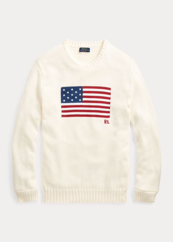 Swetry Ralph Lauren The Iconic Flag Sweater Męskie Kremowe | IBXX7122