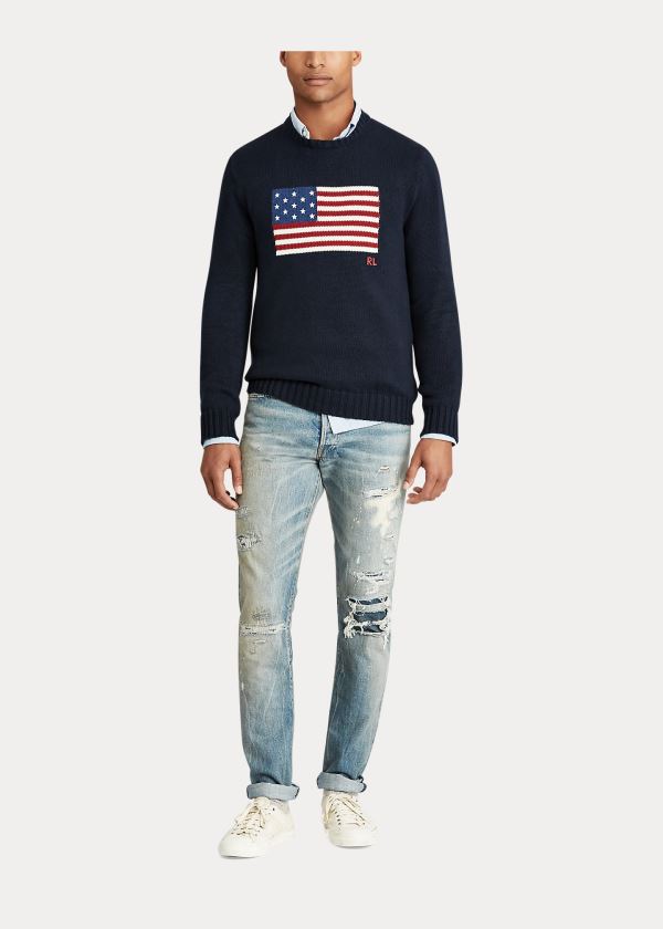 Swetry Ralph Lauren The Iconic Flag Sweater Męskie Granatowe | ZTRA9929