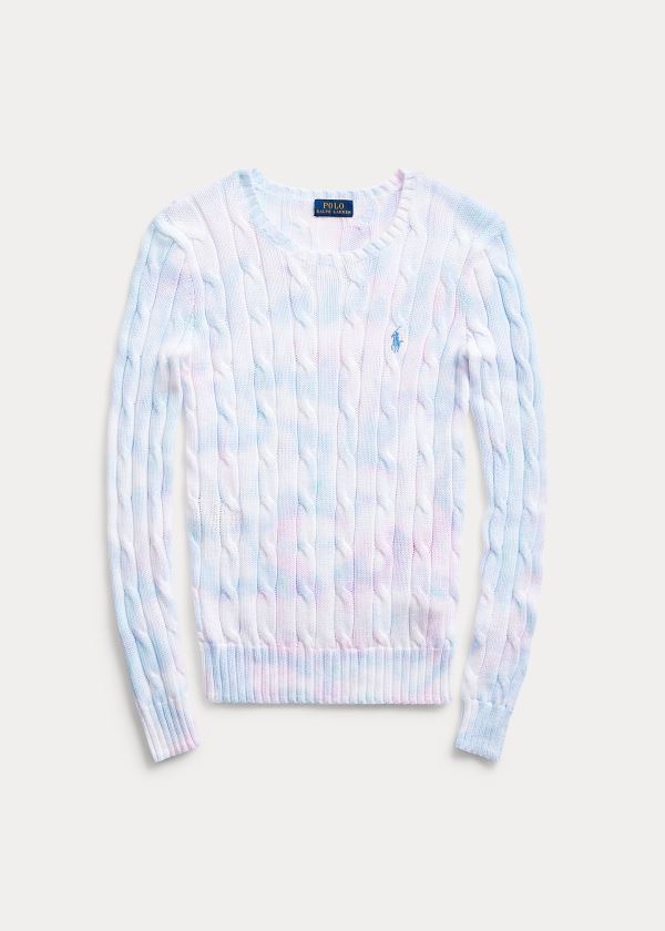 Swetry Ralph Lauren Tie-Dye Cable-Knit Sweater Damskie Białe Kolorowe | VEGA2061