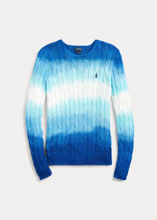 Swetry Ralph Lauren Tie-Dye Cable Cotton Sweater Damskie Białe Niebieskie | COWY7498