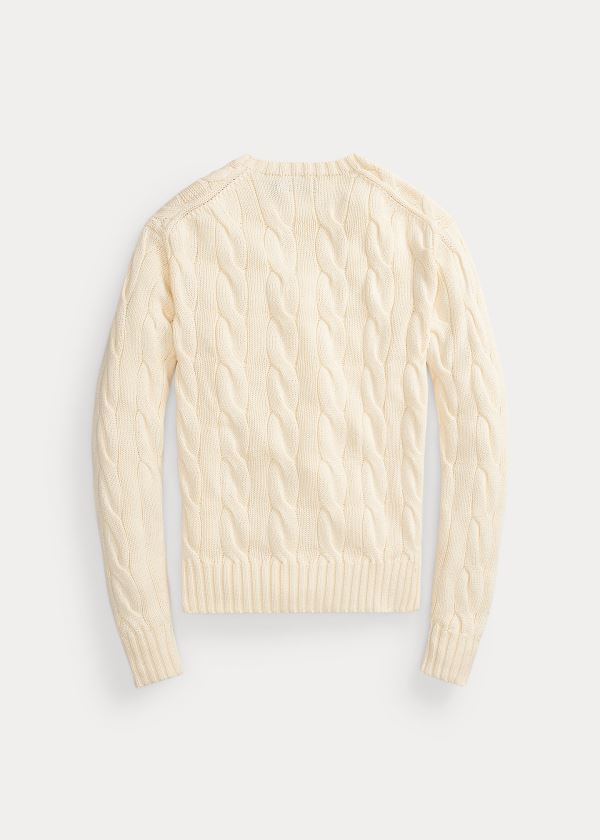 Swetry Ralph Lauren Vented-Hem Cable-Knit Sweater Damskie Kremowe | DWZL1622