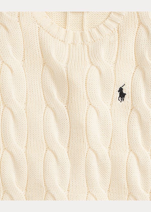 Swetry Ralph Lauren Vented-Hem Cable-Knit Sweater Damskie Kremowe | DWZL1622