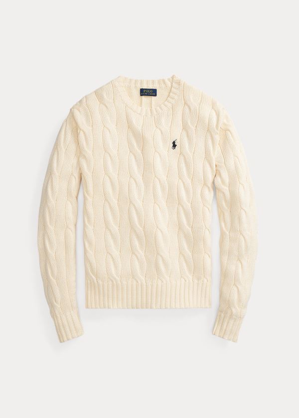 Swetry Ralph Lauren Vented-Hem Cable-Knit Sweater Damskie Kremowe | DWZL1622