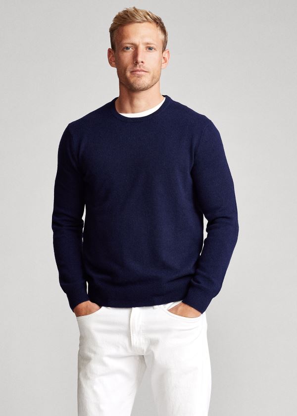 Swetry Ralph Lauren Washable Cashmere Sweater Męskie Głęboka Granatowe | PIFQ2719