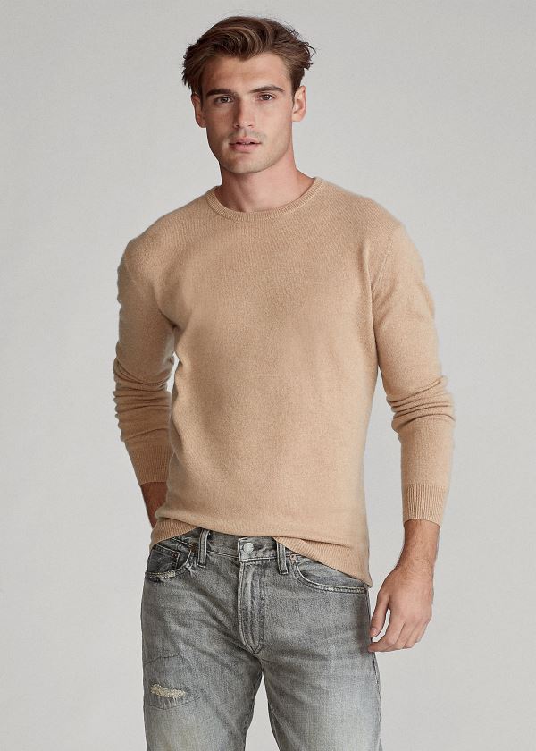 Swetry Ralph Lauren Washable Cashmere Sweater Męskie Brązowe | AAJK4083