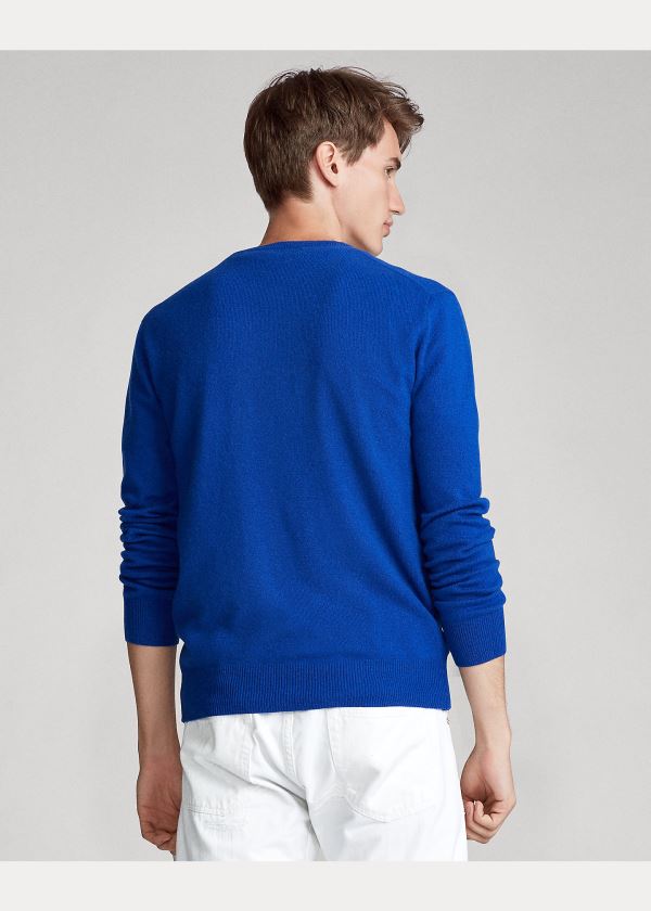 Swetry Ralph Lauren Washable Cashmere Sweater Męskie Jasny Królewski Niebieski Niebieskie | LKUN3318