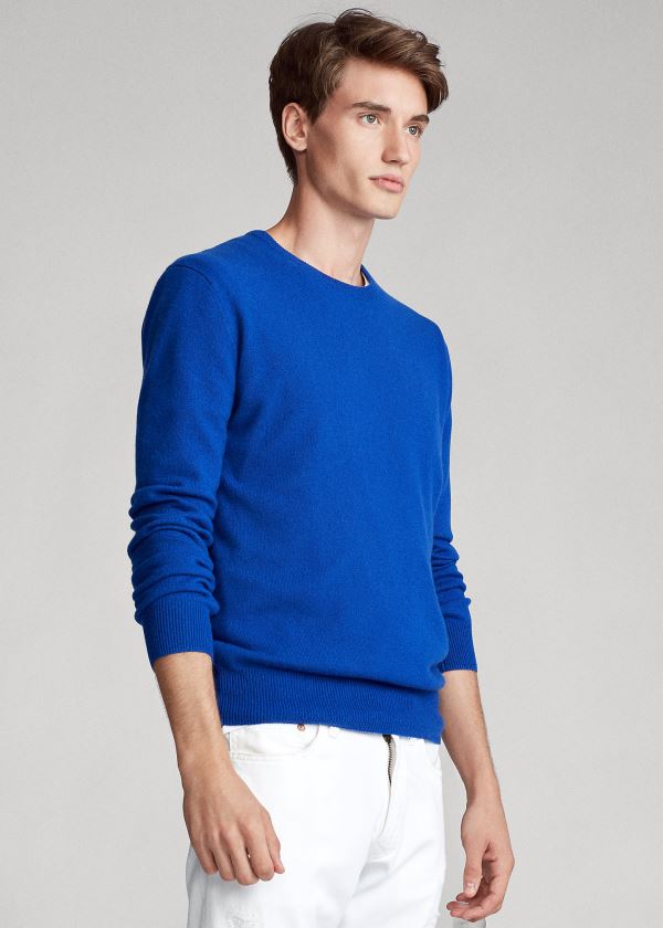 Swetry Ralph Lauren Washable Cashmere Sweater Męskie Jasny Królewski Niebieski Niebieskie | LKUN3318