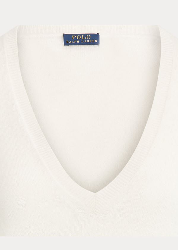 Swetry Ralph Lauren Washable Cashmere V-Neck Damskie Kremowe | VSTU7508