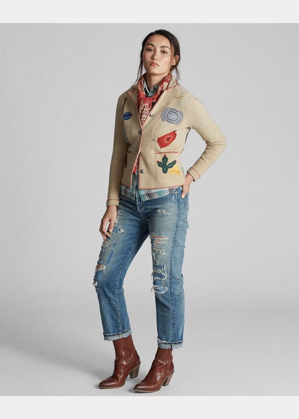 Swetry Ralph Lauren Western-Motif Sweater Jacket Damskie Kremowe | WVVN1053