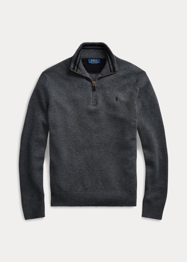 Swetry Ralph Lauren Wool-Blend Quarter-Zip Sweater Męskie Jasny Szare | OWSN6749