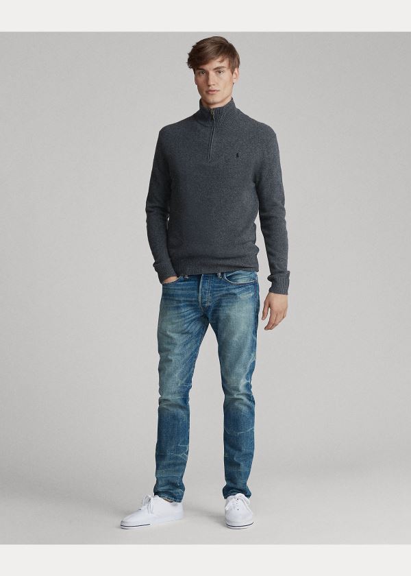 Swetry Ralph Lauren Wool-Blend Quarter-Zip Sweater Męskie Jasny Szare | OWSN6749