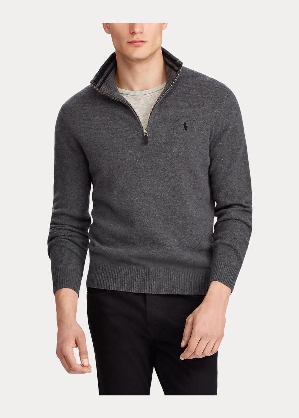 Swetry Ralph Lauren Wool-Blend Quarter-Zip Sweater Męskie Jasny Szare | OWSN6749