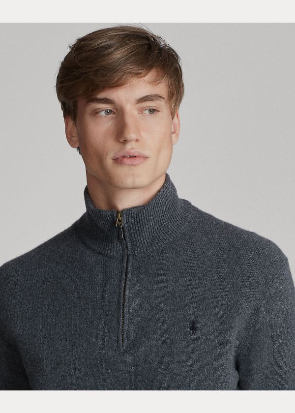 Swetry Ralph Lauren Wool-Blend Quarter-Zip Sweater Męskie Jasny Szare | OWSN6749