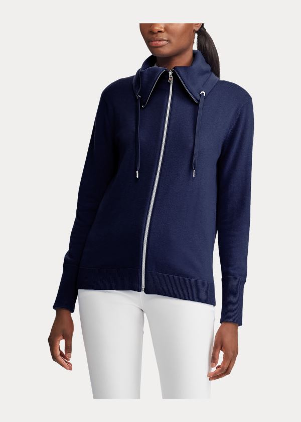 Swetry Ralph Lauren Zip Funnelneck Golf Sweater Damskie Granatowe | JTLQ9516