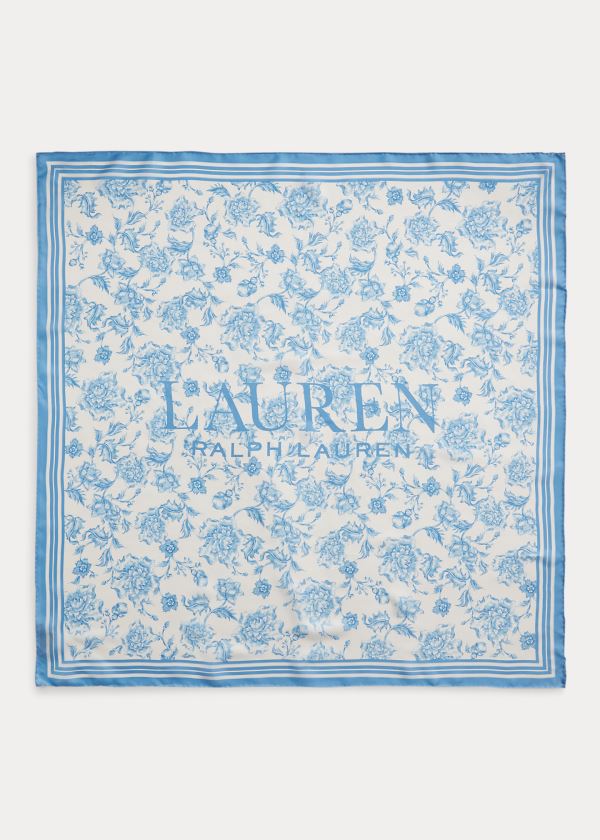 Szaliki Ralph Lauren Alexa Floral Silk Scarf Damskie Kremowe Niebieskie | PRIY5505