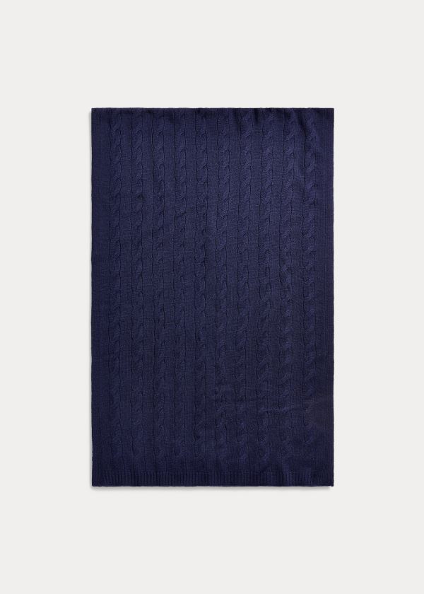 Szaliki Ralph Lauren Cable-Knit Cashmere Scarf Damskie Granatowe | KEHK8305