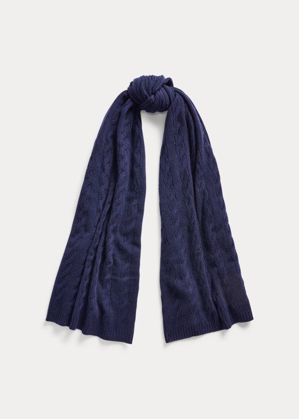 Szaliki Ralph Lauren Cable-Knit Cashmere Scarf Damskie Granatowe | KEHK8305