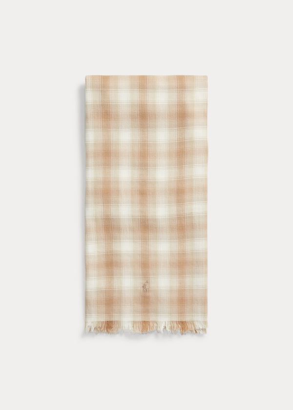 Szaliki Ralph Lauren Cotton-Blend Plaid Scarf Damskie Beżowe | NIVN5077