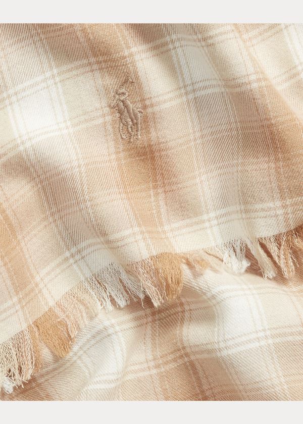 Szaliki Ralph Lauren Cotton-Blend Plaid Scarf Damskie Beżowe | NIVN5077