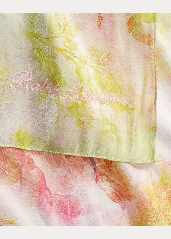 Szaliki Ralph Lauren Floral Satin Scarf Damskie Różowe Zielone Kolorowe | TAEJ4862