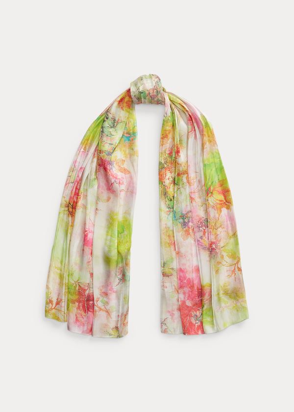 Szaliki Ralph Lauren Floral Satin Scarf Damskie Różowe Zielone Kolorowe | TAEJ4862