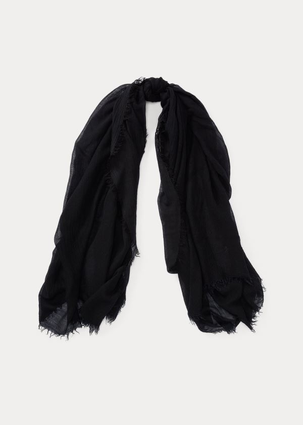 Szaliki Ralph Lauren Frayed Scarf Damskie Czarne | SWSY3350