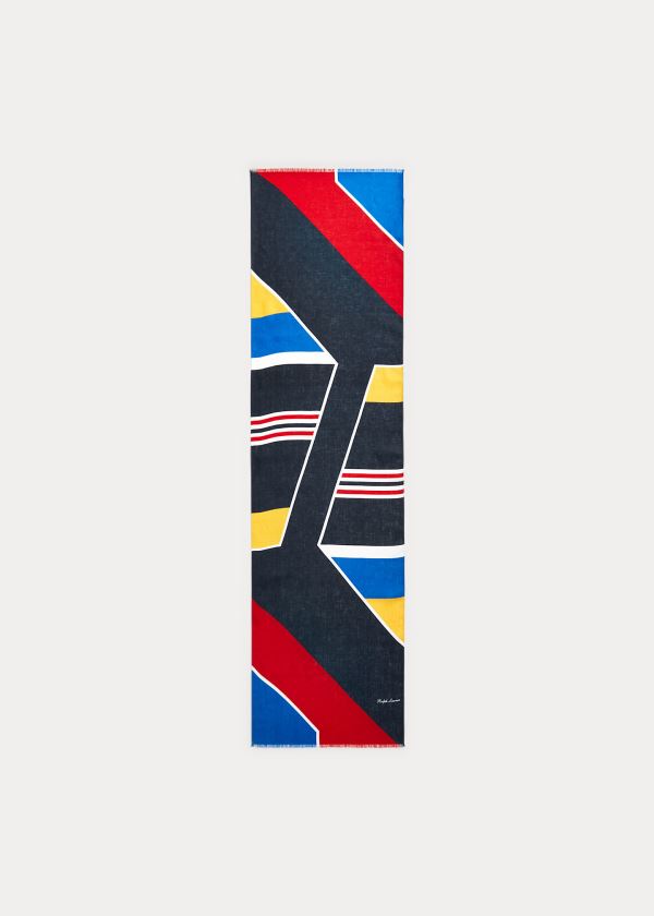 Szaliki Ralph Lauren Geometric Linen Scarf Męskie Granatowe Czerwone Zielone Żółte | CHSA2704