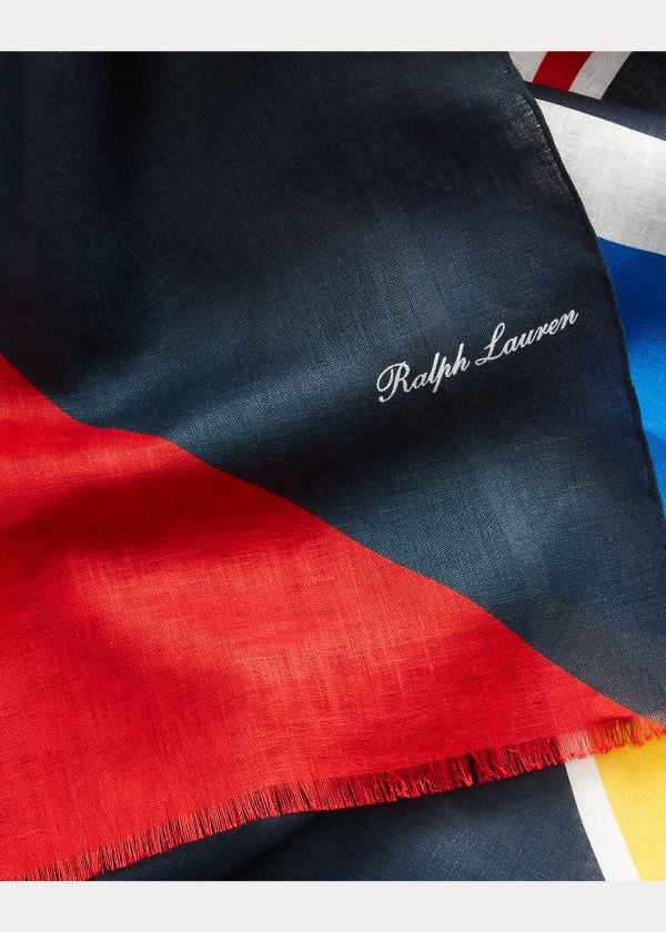 Szaliki Ralph Lauren Geometric Linen Scarf Męskie Granatowe Czerwone Zielone Żółte | CHSA2704