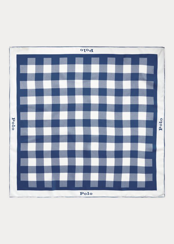 Szaliki Ralph Lauren Gingham Silk Scarf Damskie Niebieskie | ZVQY0228