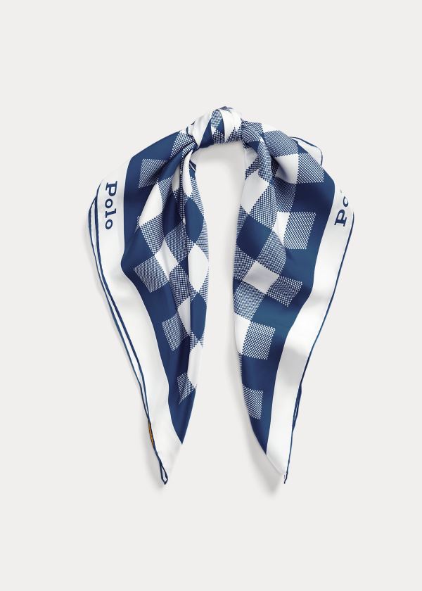 Szaliki Ralph Lauren Gingham Silk Scarf Damskie Niebieskie | ZVQY0228