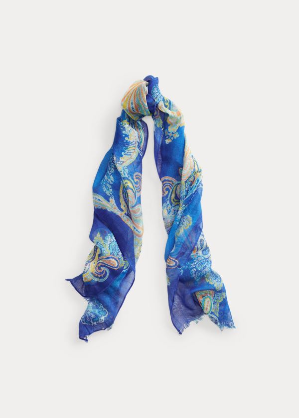 Szaliki Ralph Lauren Grace Ramie Scarf Damskie Niebieskie | VBBC9752