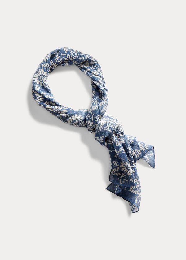 Szaliki Ralph Lauren Hawaiian Floral Linen Scarf Męskie Kremowe Niebieskie | DQVO5293