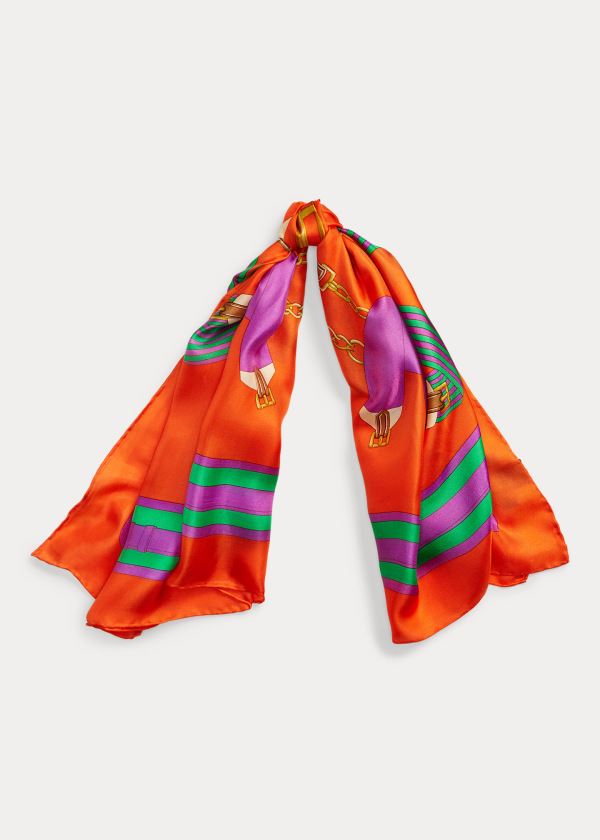 Szaliki Ralph Lauren Madison Silk Twill Scarf Damskie Pomarańczowe | MUVL7418