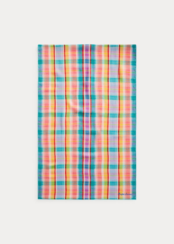 Szaliki Ralph Lauren Madras Cashmere-Silk Scarf Damskie Żółte Fioletowe | TTGM6168