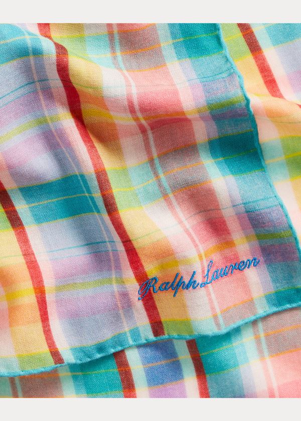 Szaliki Ralph Lauren Madras Cashmere-Silk Scarf Damskie Żółte Fioletowe | TTGM6168