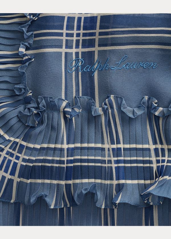 Szaliki Ralph Lauren Plaid Ruffled Silk Scarf Damskie Niebieskie Kolorowe | BWNV7290