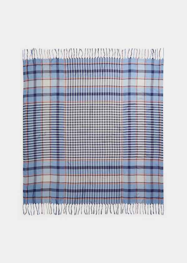 Szaliki Ralph Lauren Silk Madras Scarf Damskie Niebieskie | QKIL7422