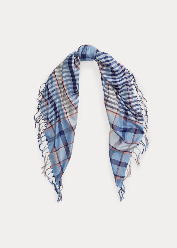 Szaliki Ralph Lauren Silk Madras Scarf Damskie Niebieskie | QKIL7422