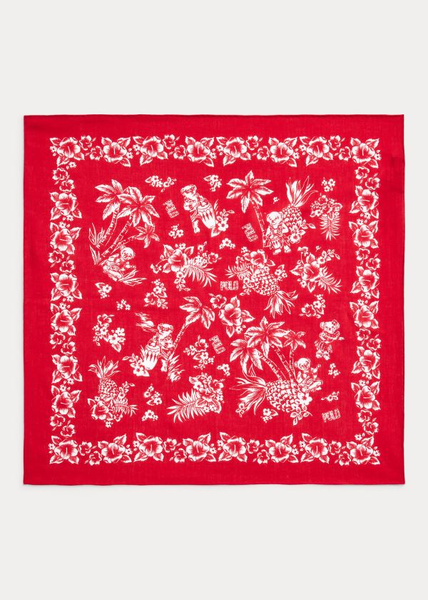 Szaliki Ralph Lauren Tropical Bear Cotton Bandanna Męskie Czerwone | KKXJ5960