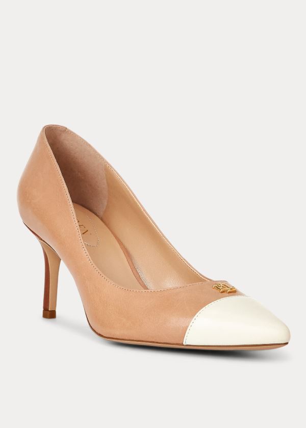 Szpilki Ralph Lauren Lanette Leather Toe-Cap Pump Damskie Khaki | LNFX0052