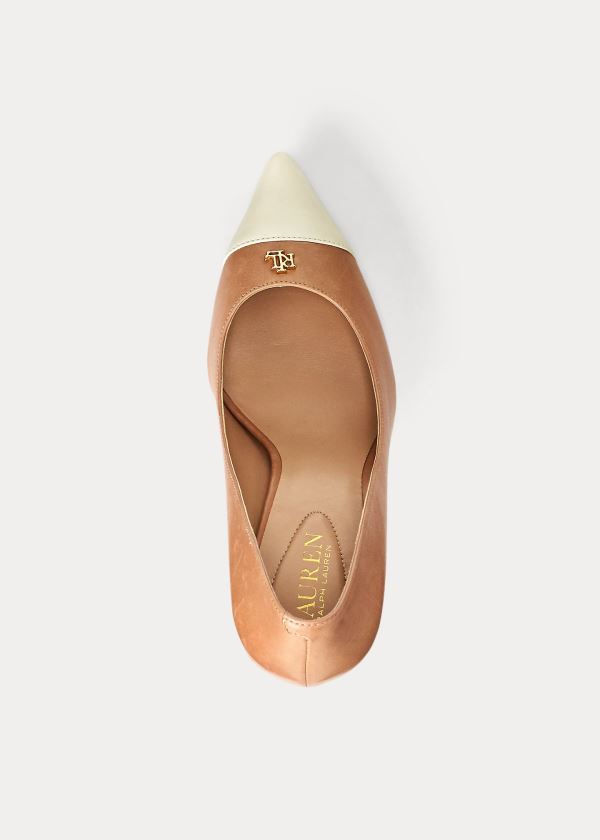 Szpilki Ralph Lauren Lanette Leather Toe-Cap Pump Damskie Khaki | LNFX0052