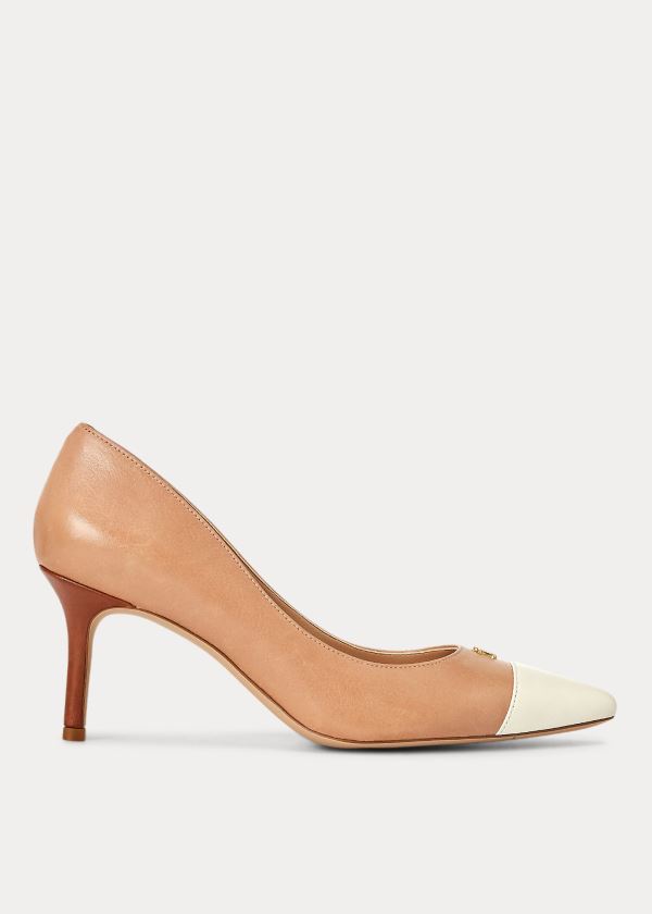 Szpilki Ralph Lauren Lanette Leather Toe-Cap Pump Damskie Khaki | LNFX0052