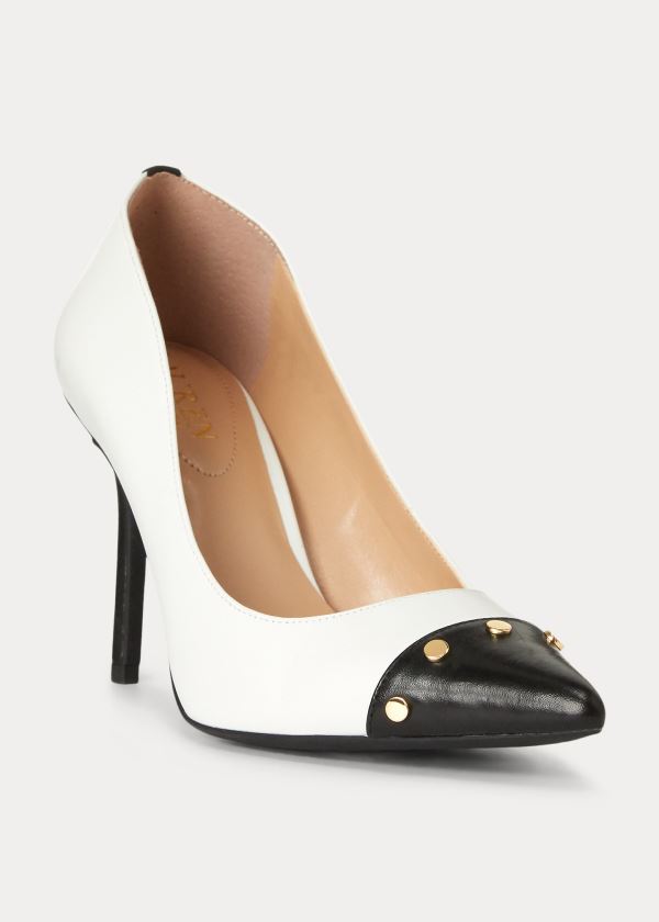 Szpilki Ralph Lauren Lindella Leather Pump Damskie Białe Czarne | CYYD8682