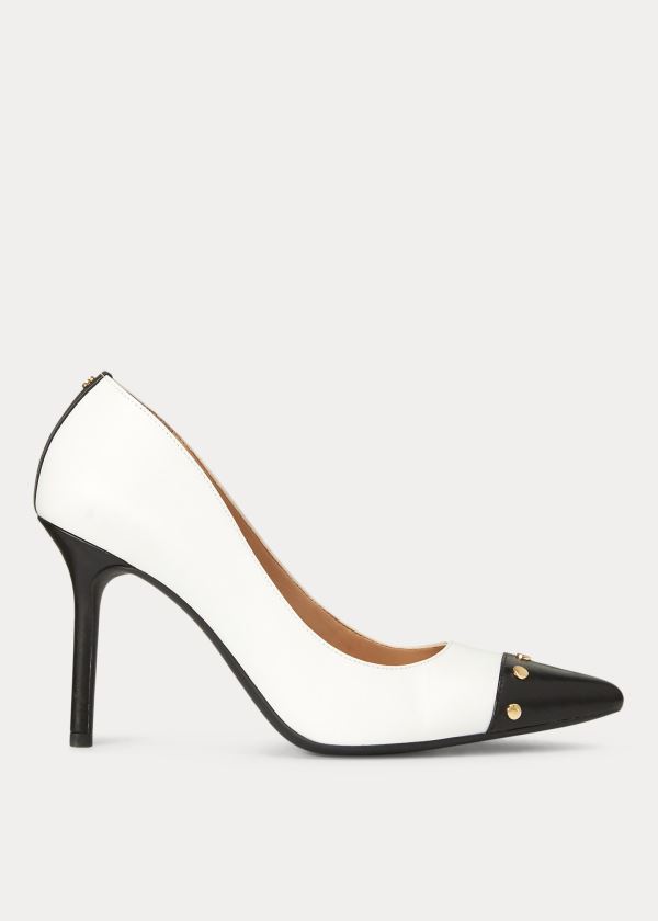 Szpilki Ralph Lauren Lindella Leather Pump Damskie Białe Czarne | CYYD8682