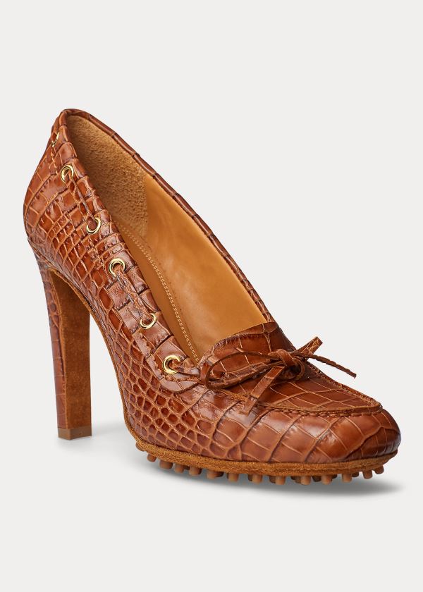 Szpilki Ralph Lauren Lorean Embossed Calfskin Pump Damskie Brązowe | LZWW6259